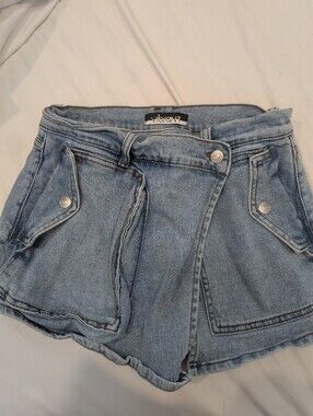 Vibrant Washed Blue Denim Pocket Skort SMALL